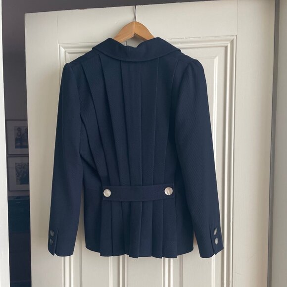 Valentino Boutique Navy Jacket Blazer Pleated Back Size 4 - Picture 2 of 11